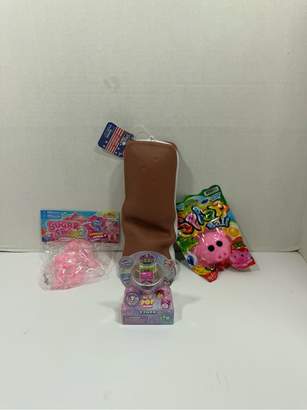 Clic Keez, Splat Ball, Ice Cream Sandwich, And Sugar Swaps Squishy New